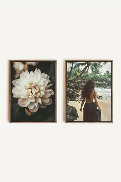 DUO DANSE DU VENT, 2 Works on stretched canvas, framed Oak Brown