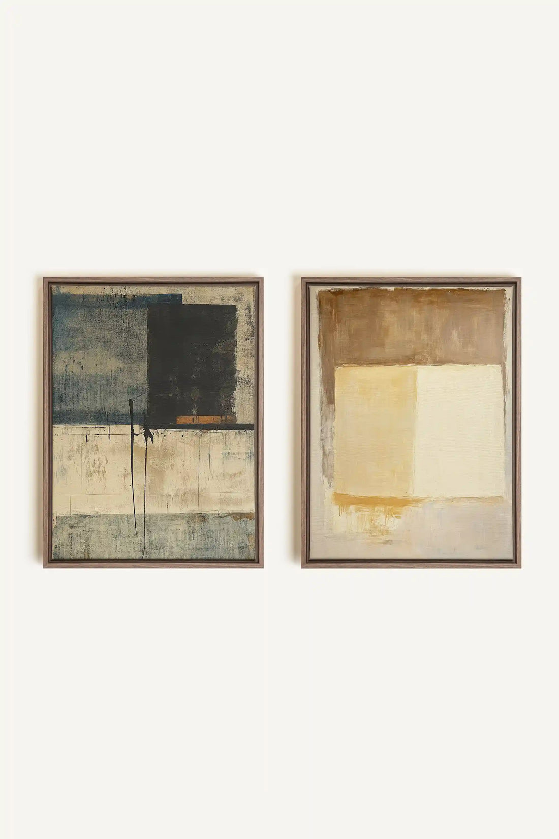DUO HARMONIE ANCIENNE, 2 Works on stretched canvas, framed Oak Brown