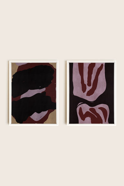 DUO INK &amp; DUST, 2 Oeuvres sur toile étirée, encadré Blanc