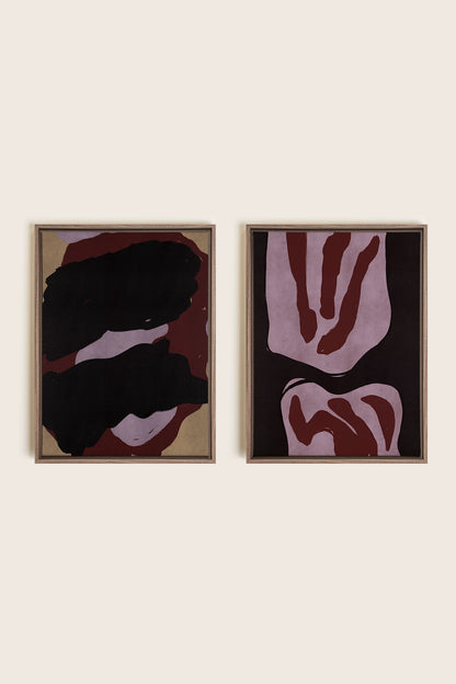 DUO INK &amp; DUST, 2 Oeuvres sur toile étirée, encadré Brun Chêne