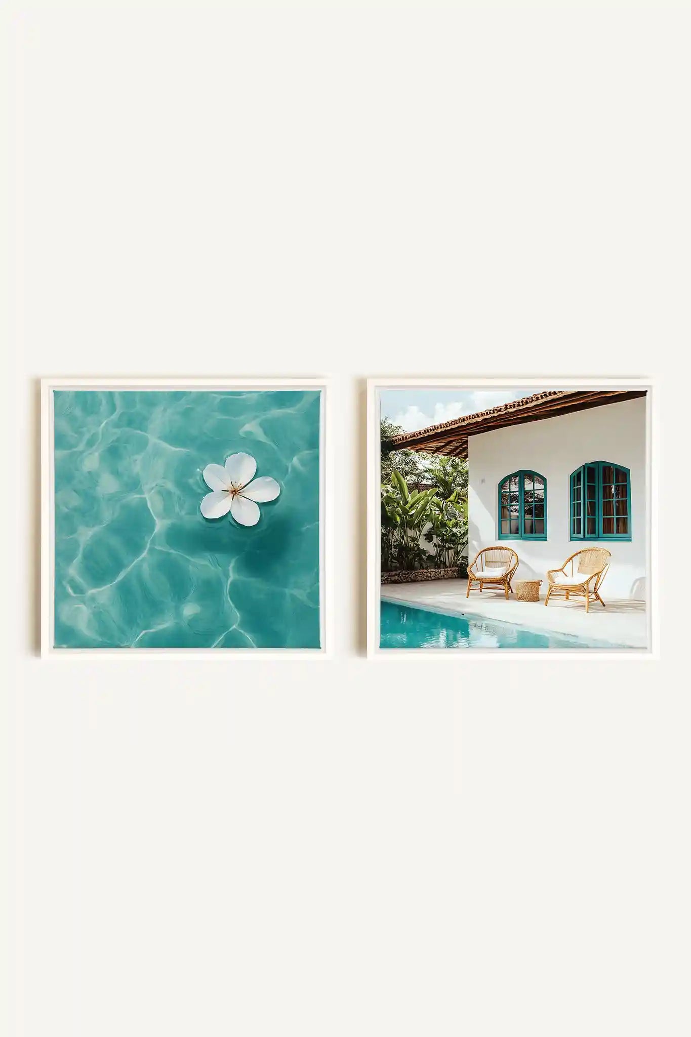 DUO INSTANT AZUR, 2 Works on stretched canvas, framed in White