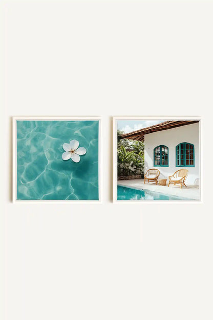 DUO INSTANT AZUR, 2 Works on stretched canvas, framed in White