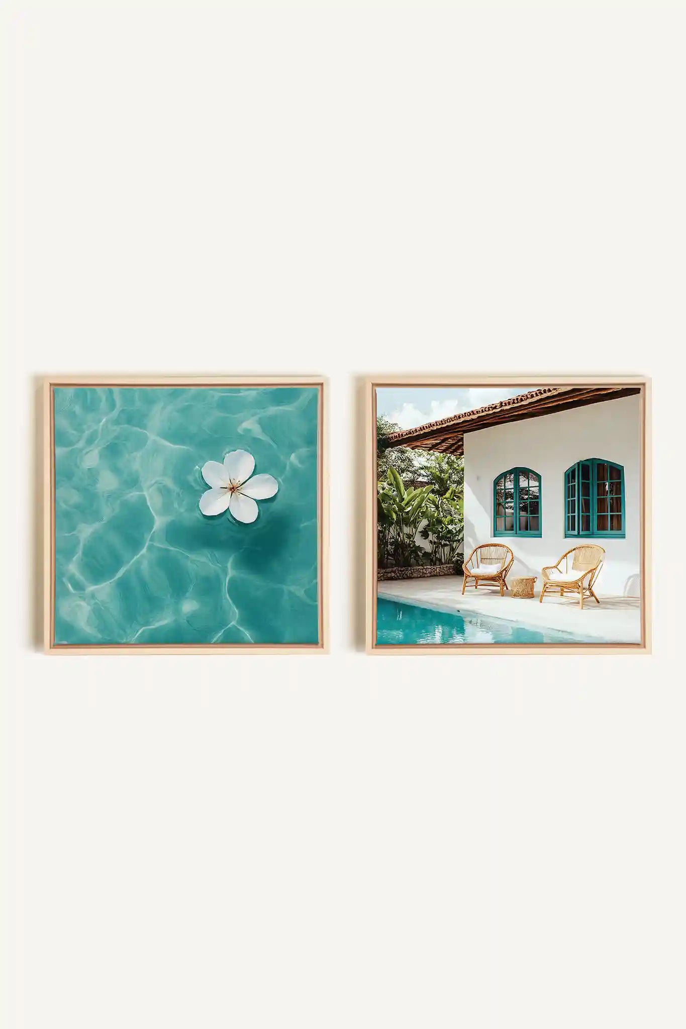 DUO INSTANT AZUR, 2 Artworks on stretched canvas, framed Natural Light