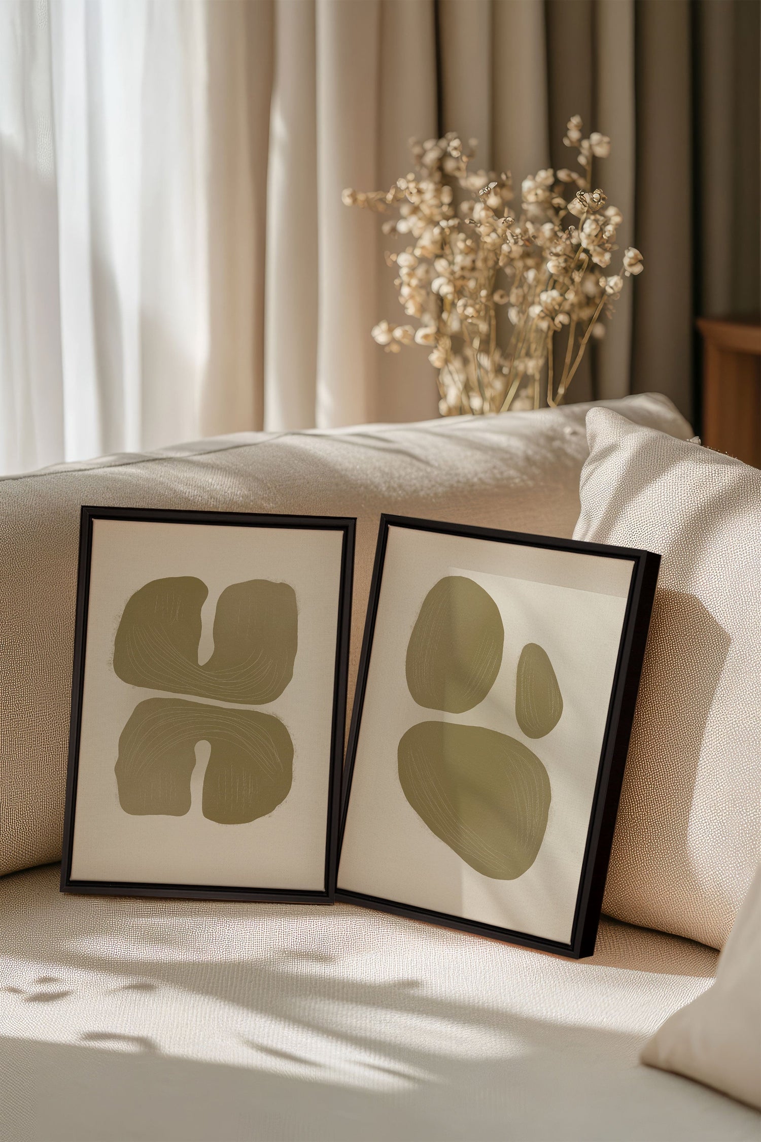 OLEKA CANVAS - COMBINAISON M TON INTÉRIEUR, 2 Oeuvres sur toile étirée, encadré Noir