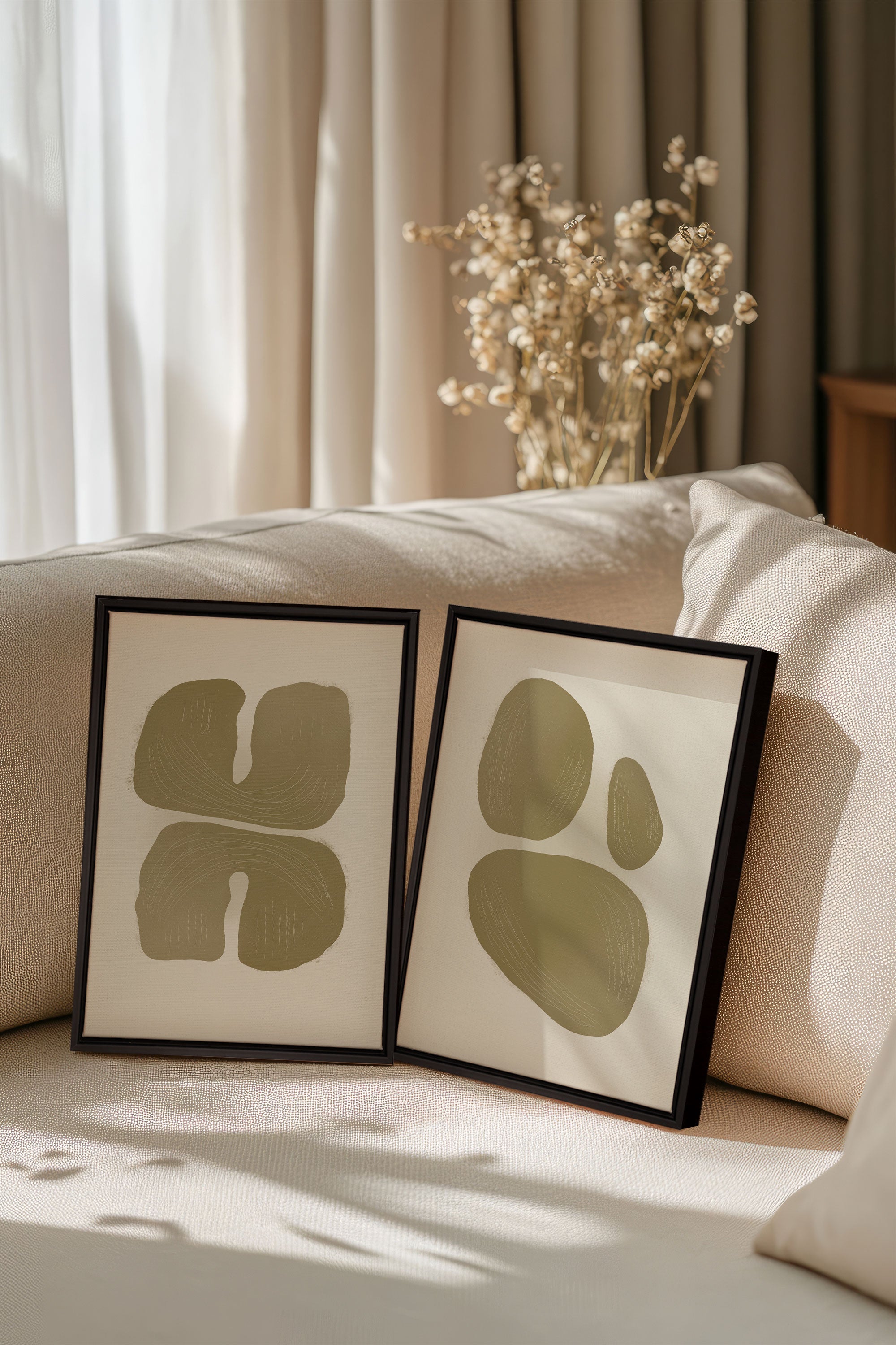 OLEKA CANVAS - COMBINAISON M TON INTÉRIEUR, 2 Oeuvres sur toile étirée, encadré Noir