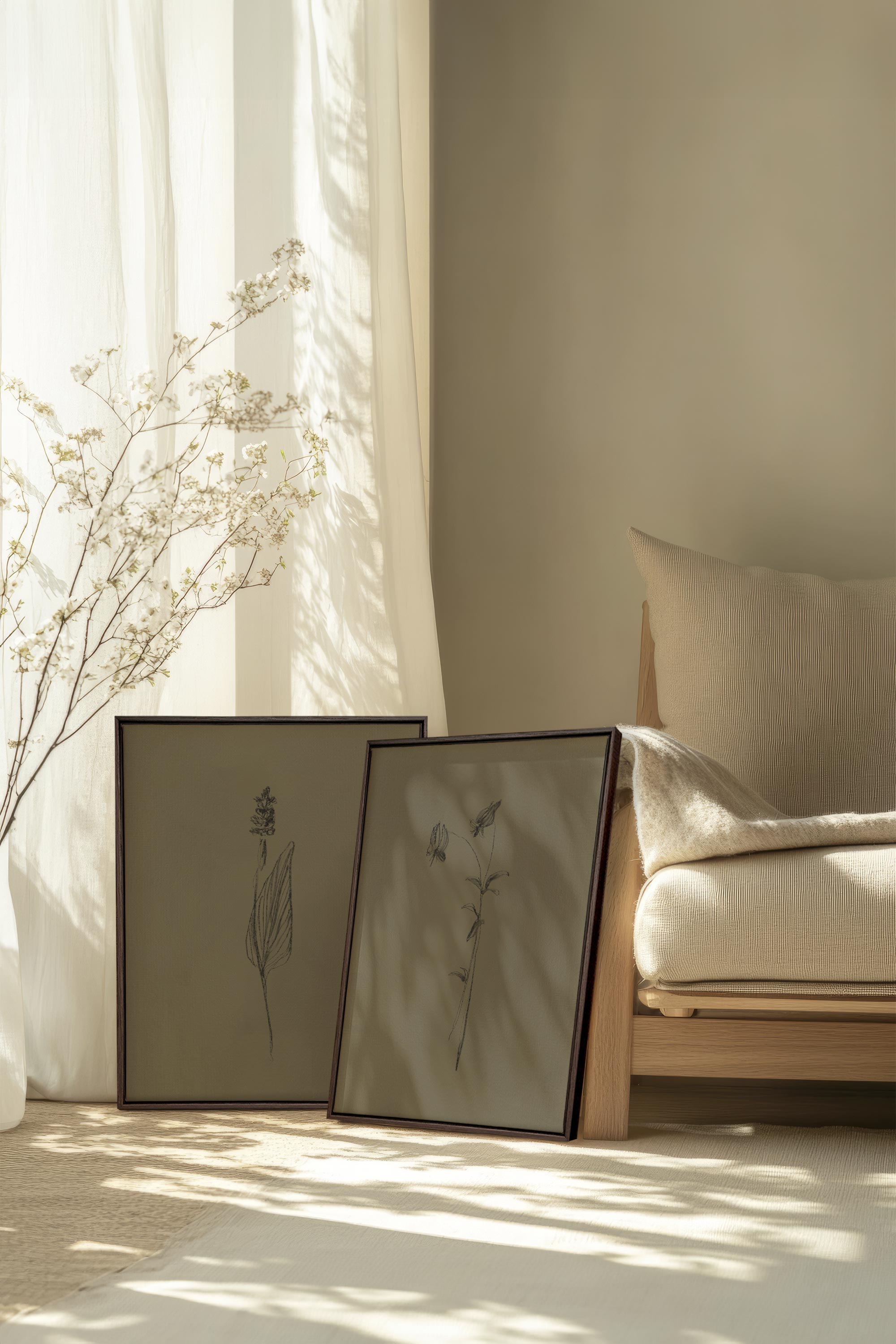 OLEKA CANVAS - DUO ESPRIT SAUVAGE, 2 Oeuvres sur toile étirée, encadré Brun Noyer