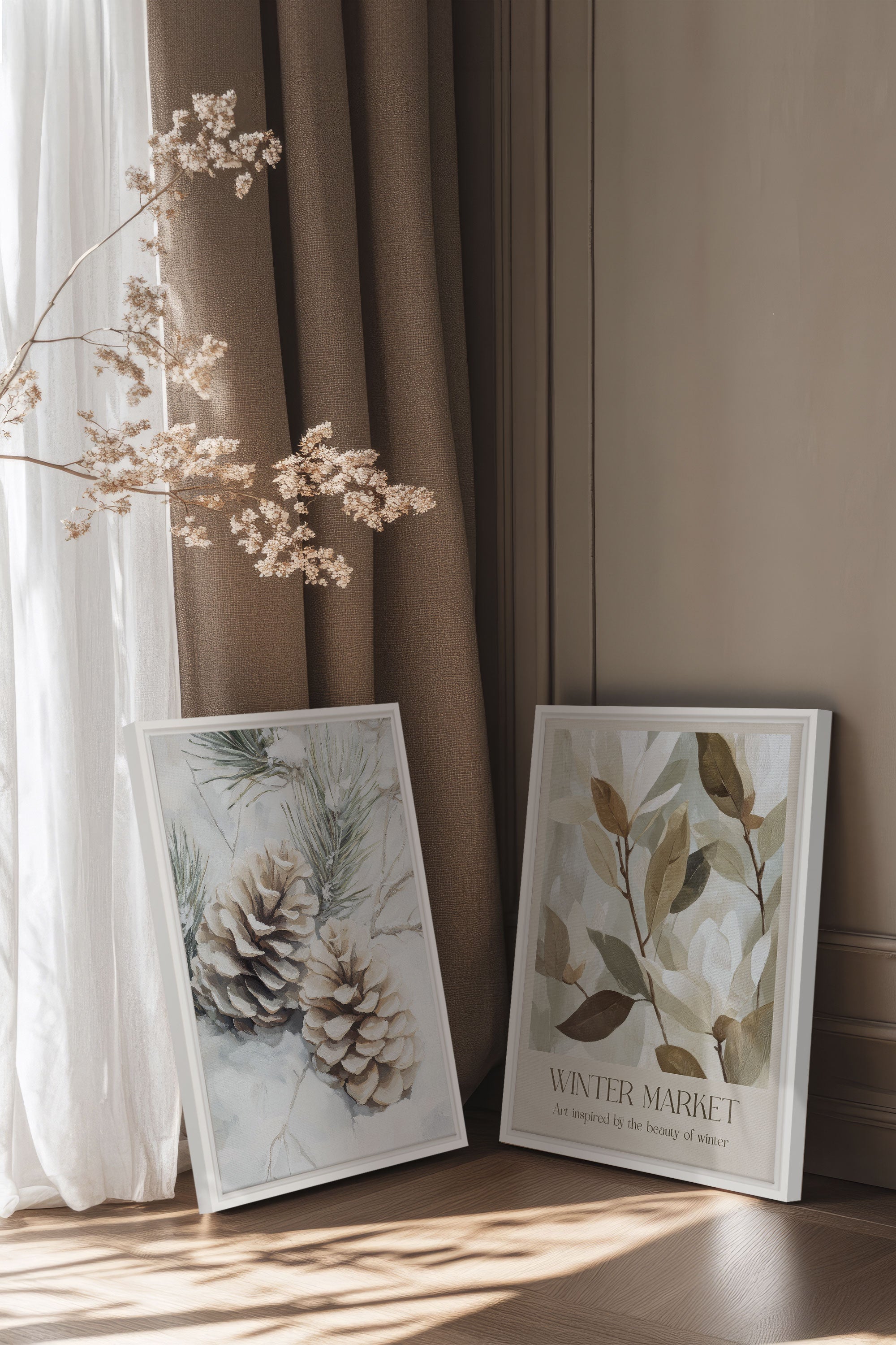 DUO GIVRE ET NATURE, Oeuvre sur toile étirée, encadré Blanc