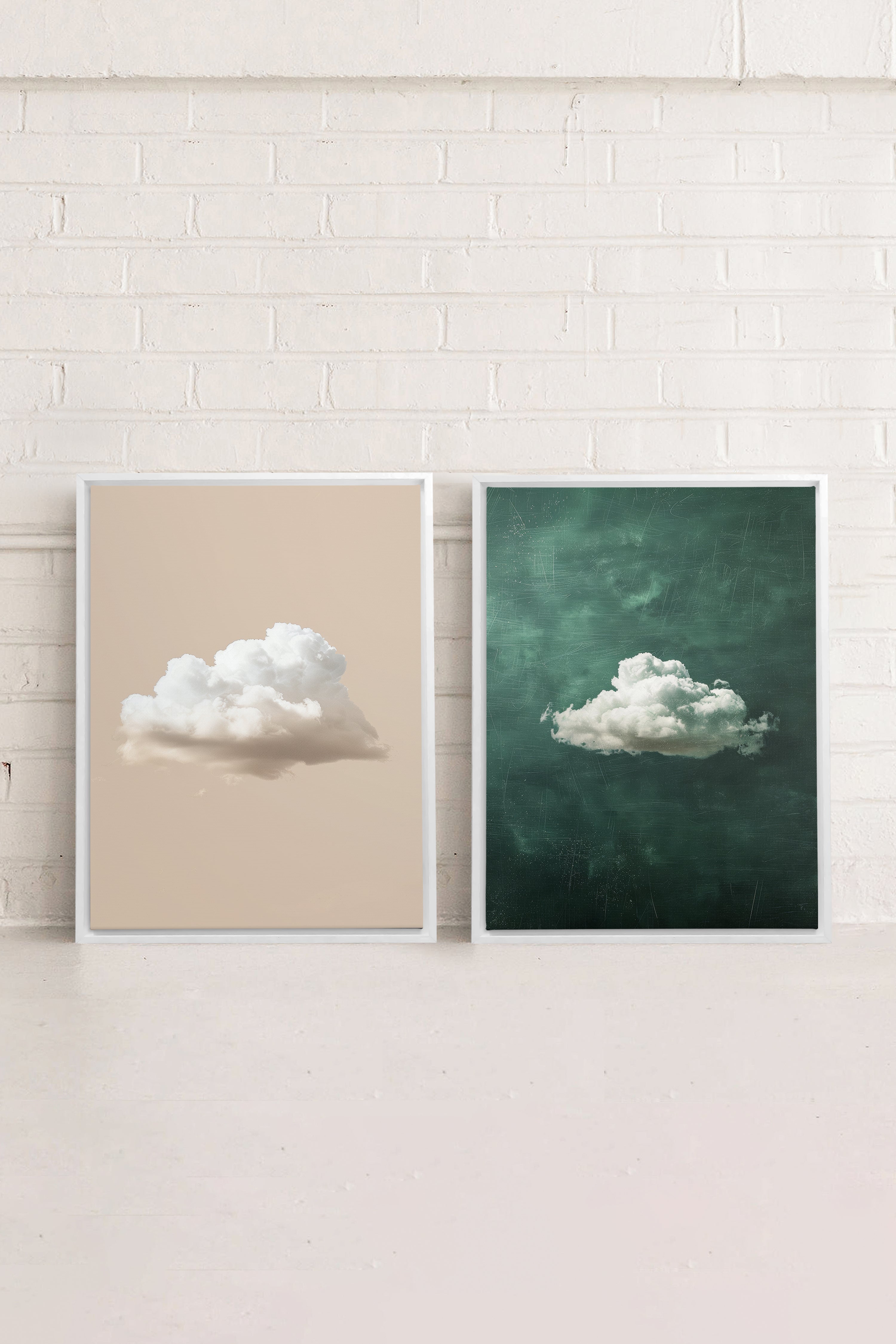 OLEKA CANVAS - CLOUD SET, 2 Oeuvres sur toile étirée, encadré Blanc