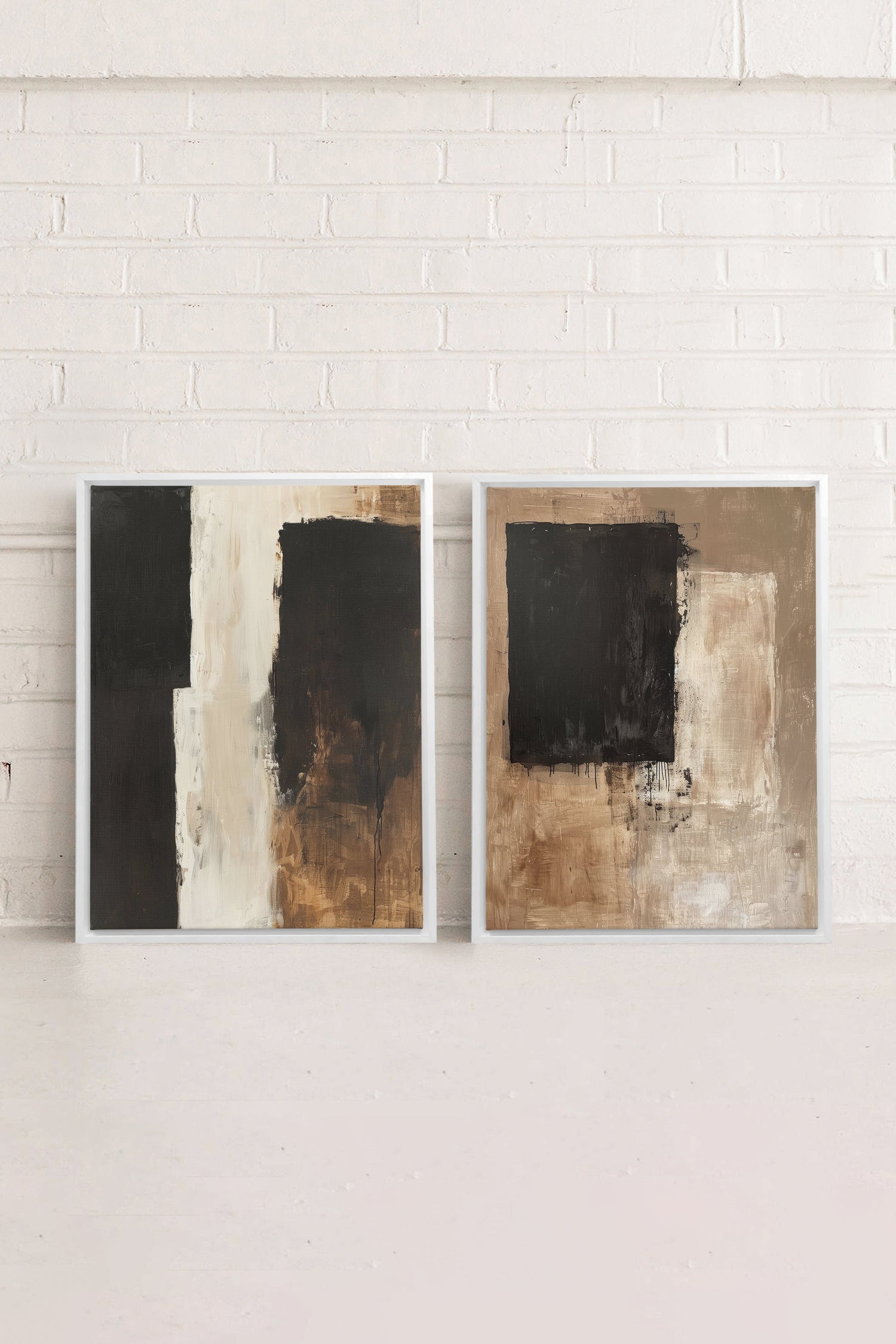 OLEKA CANVAS - DUO INK METAPHOR, 2 Oeuvres sur toile étirée, encadré Blanc