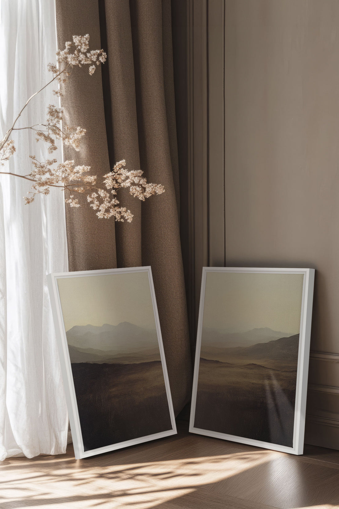 OLEKA CANVAS - DISTANT DREAMS DUO, 2 Oeuvres sur toile étirée, encadré Blanc