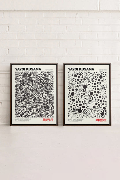 COMBINAISON KUSAMA, 2 Oeuvres sur toile étirée, encadré Brun Noyer