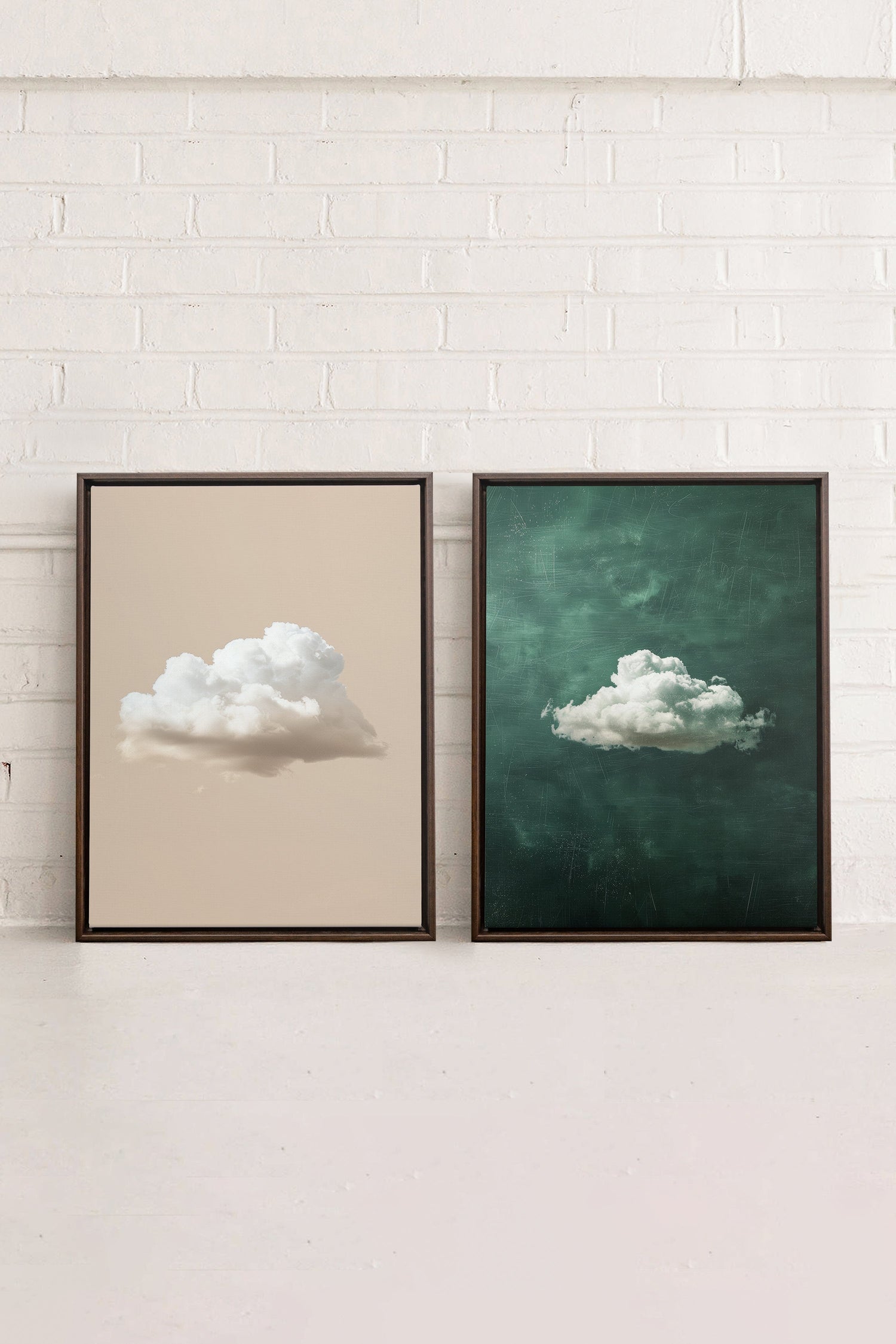 OLEKA CANVAS - CLOUD SET, 2 Oeuvres sur toile étirée, encadré Brun Noyer