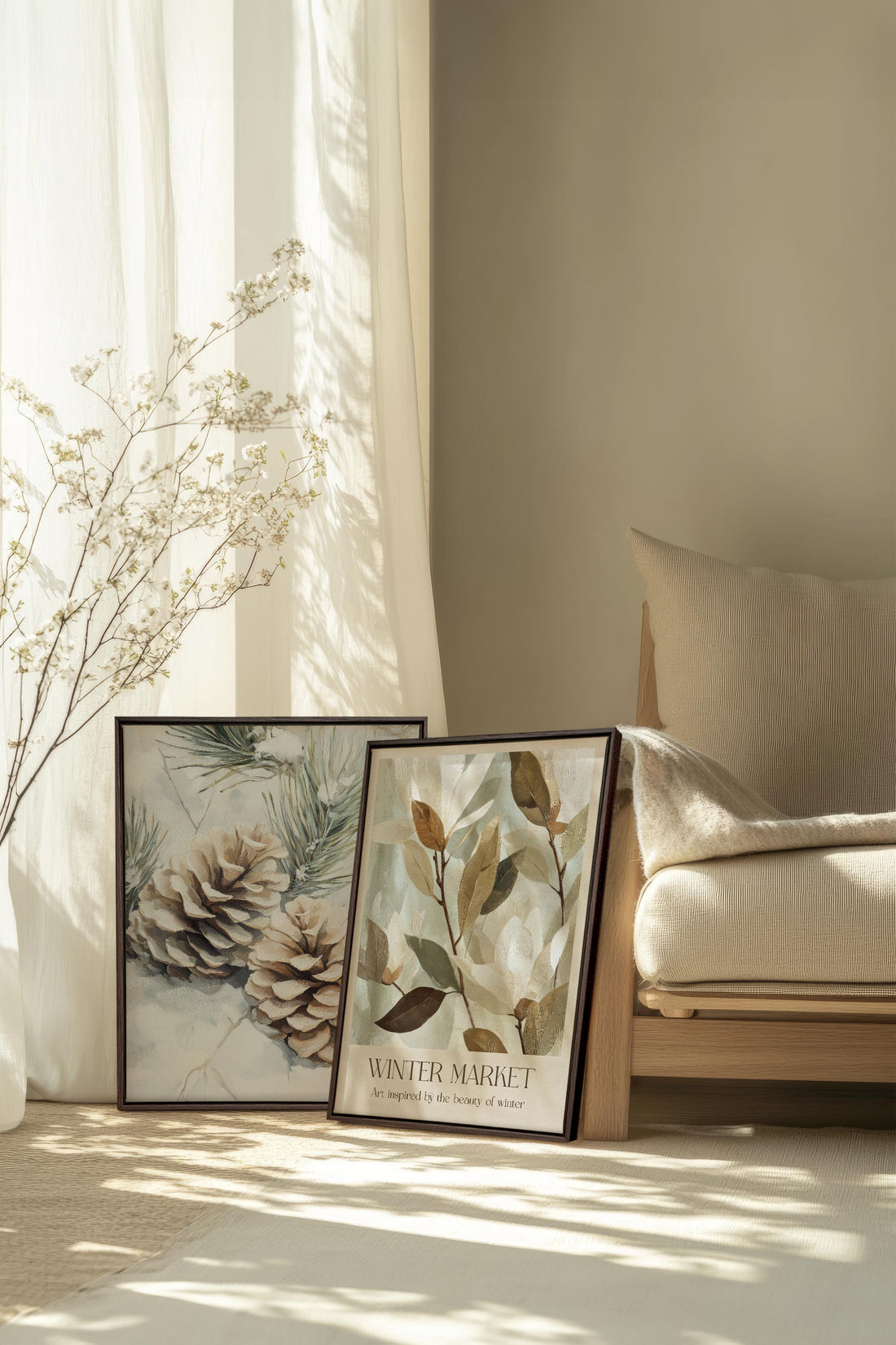 OLEKA CANVAS - DUO GIVRE ET NATURE, Oeuvre sur toile étirée, encadré Brun Noyer