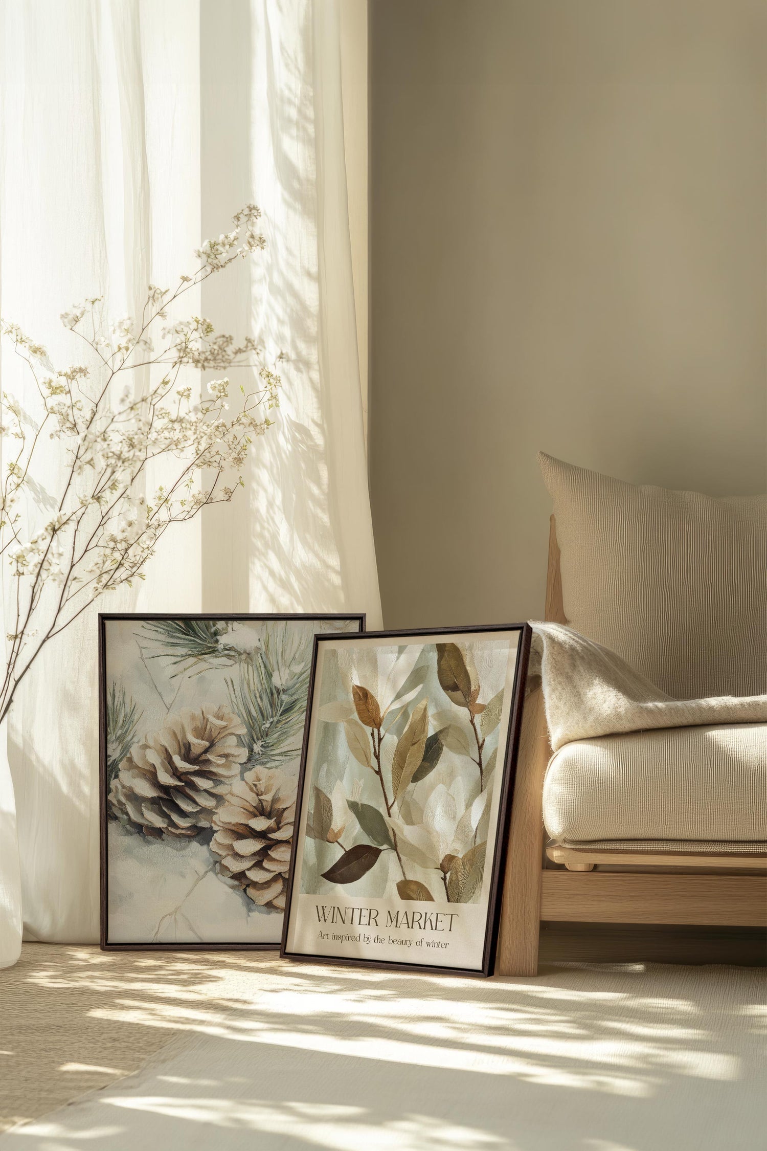 OLEKA CANVAS - DUO GIVRE ET NATURE, Oeuvre sur toile étirée, encadré Brun Noyer