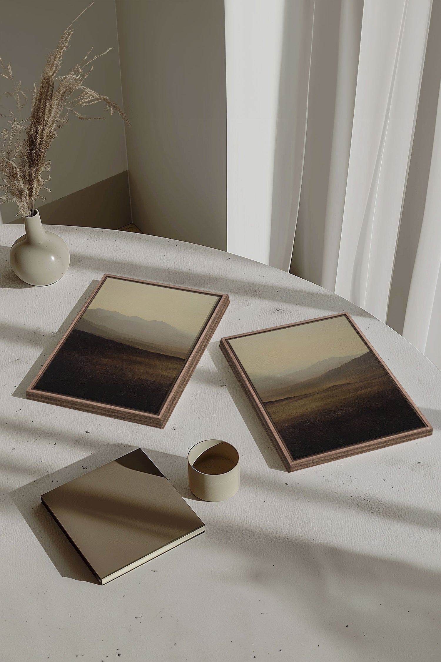 OLEKA CANVAS - DISTANT DREAMS DUO, 2 Oeuvres sur toile étirée, encadré Brun Chêne