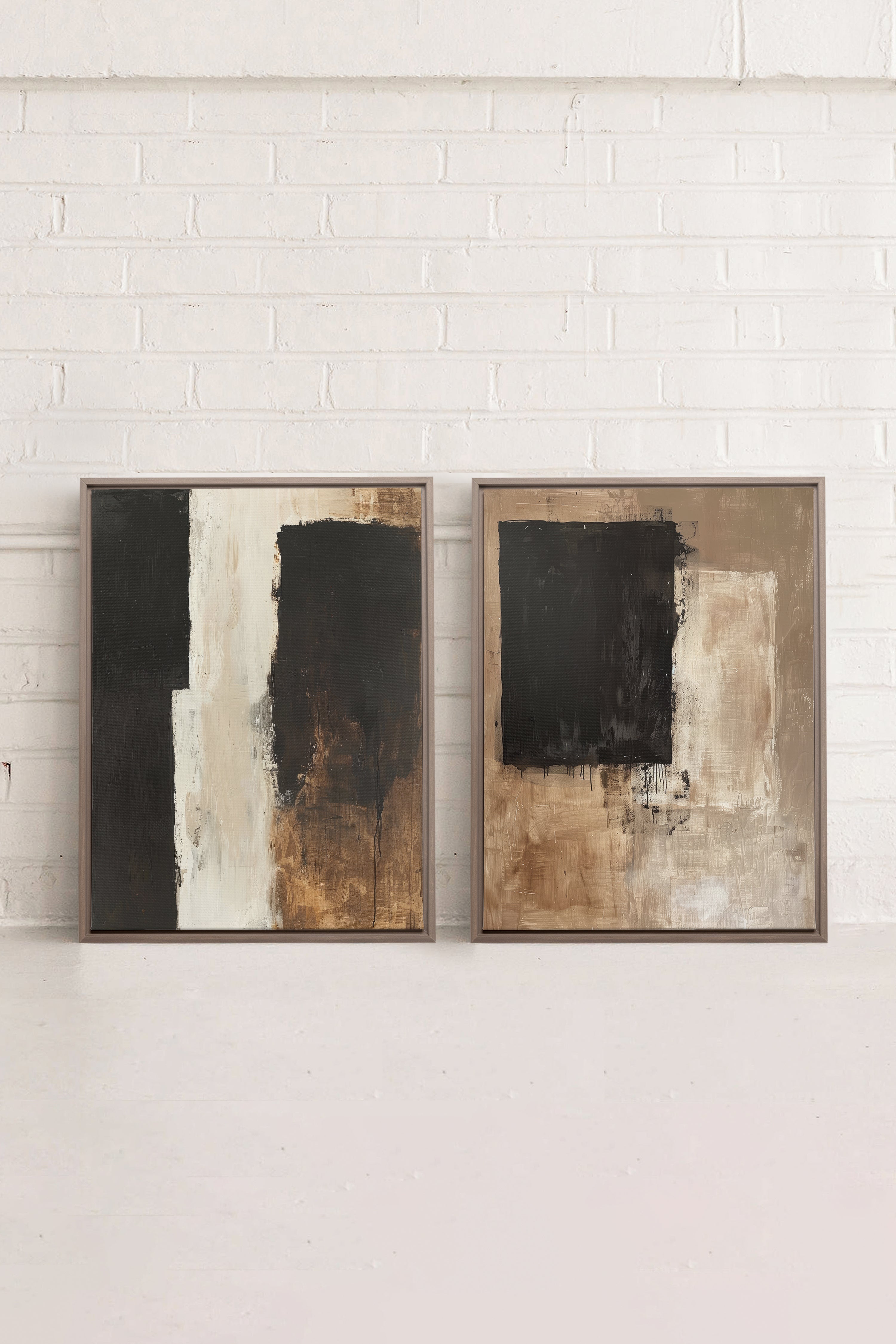 OLEKA CANVAS - DUO INK METAPHOR, 2 Oeuvres sur toile étirée, encadré Brun Chêne