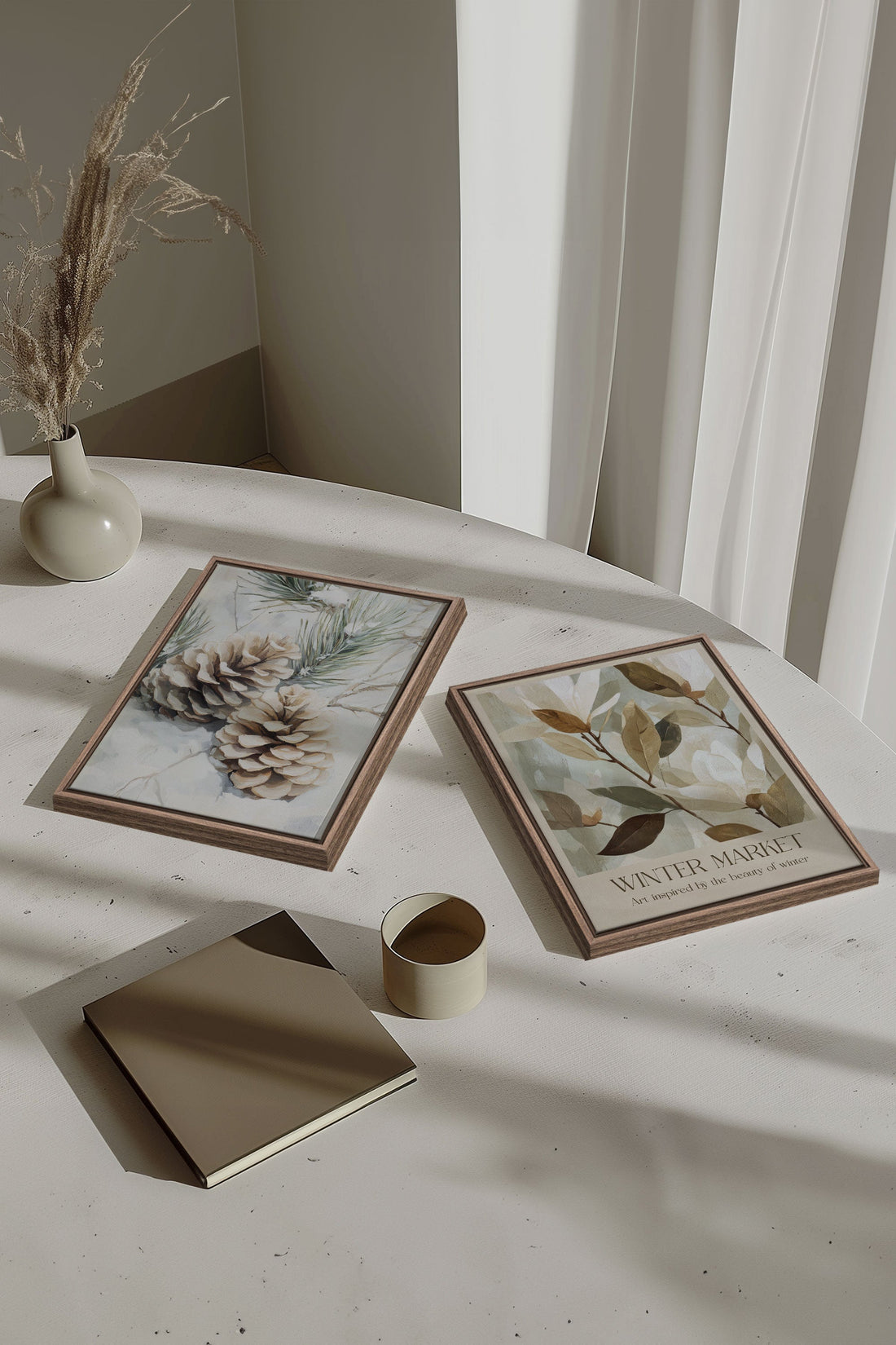 DUO GIVRE ET NATURE, Oeuvre sur toile étirée, encadré Brun Chêne