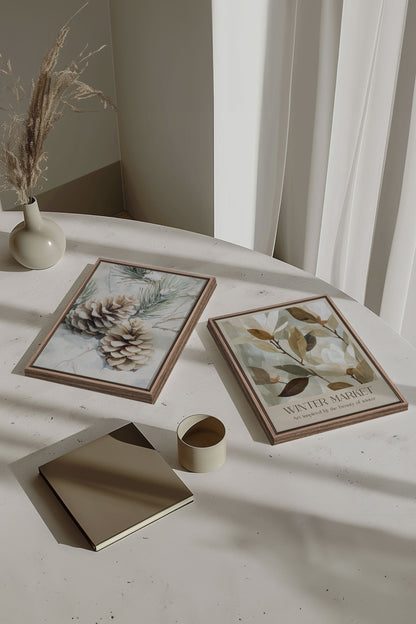 DUO GIVRE ET NATURE, Oeuvre sur toile étirée, encadré Brun Chêne