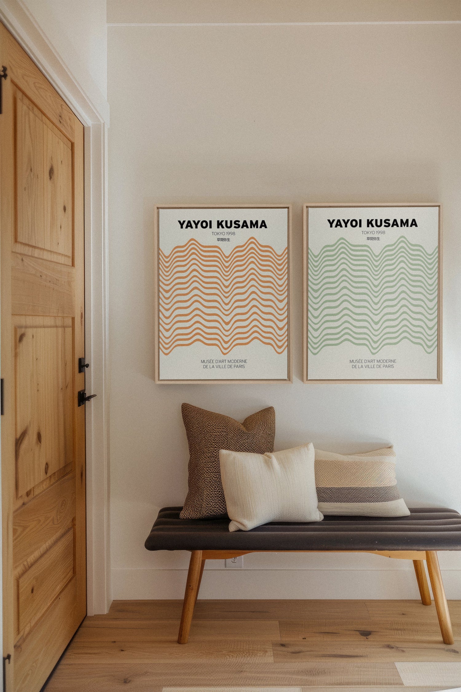 OLEKA CANVAS - COMBINAISON YAYOI, 2 Oeuvres sur toile étirée, encadré Naturel Clair