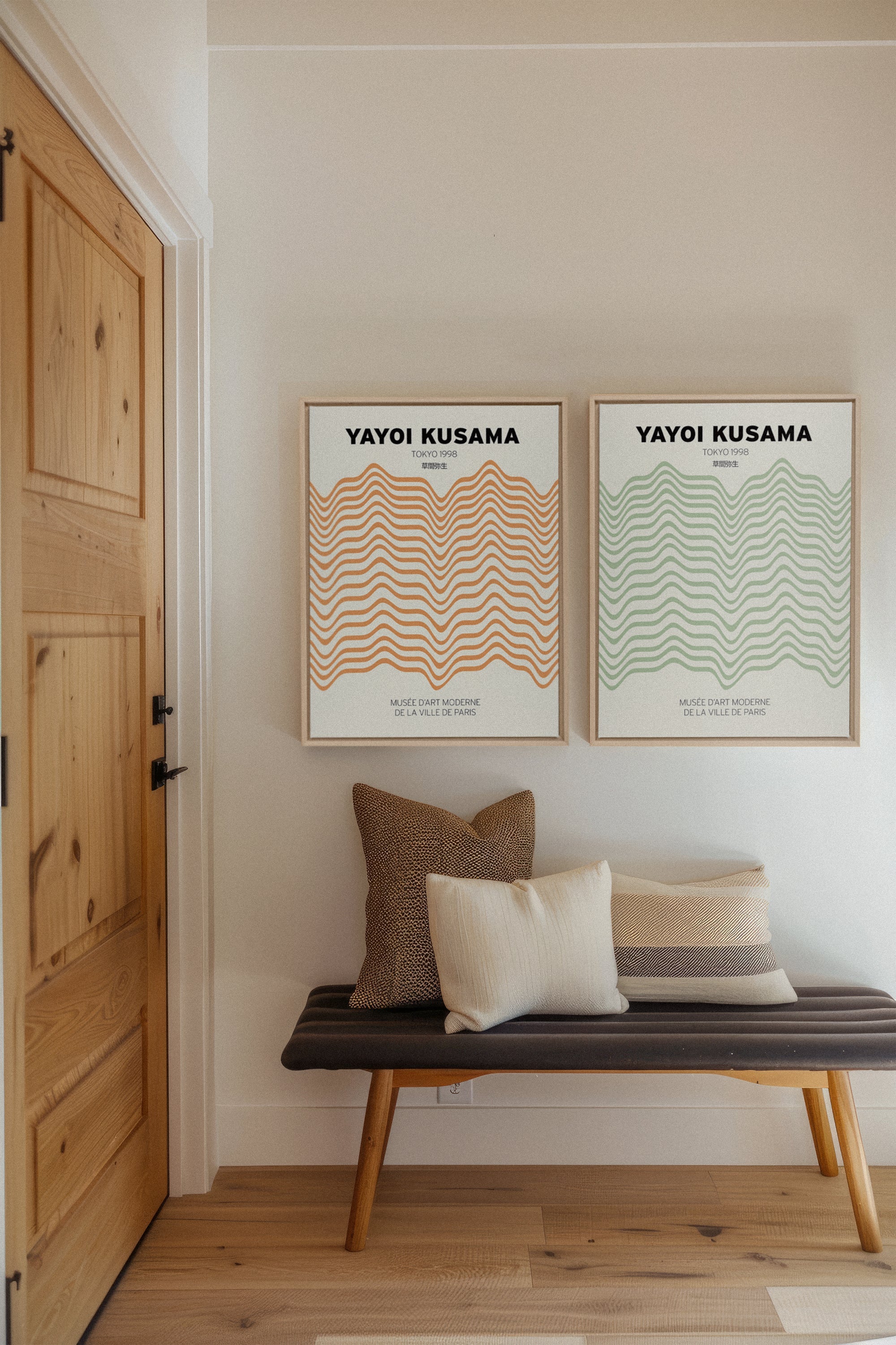 OLEKA CANVAS - COMBINAISON YAYOI, 2 Oeuvres sur toile étirée, encadré Naturel Clair