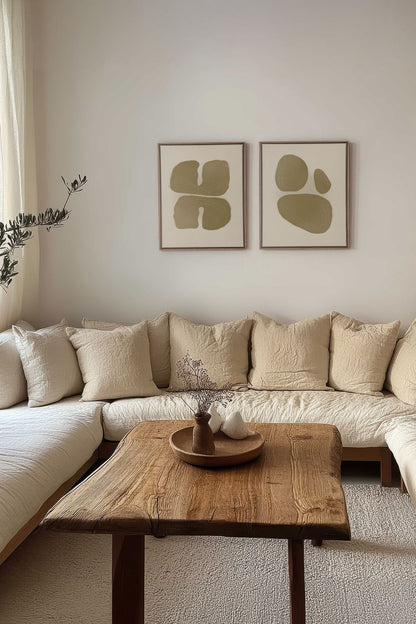 OLEKA CANVAS - COMBINAISON M TON INTÉRIEUR, 2 Oeuvres sur toile étirée, encadré Brun Chêne