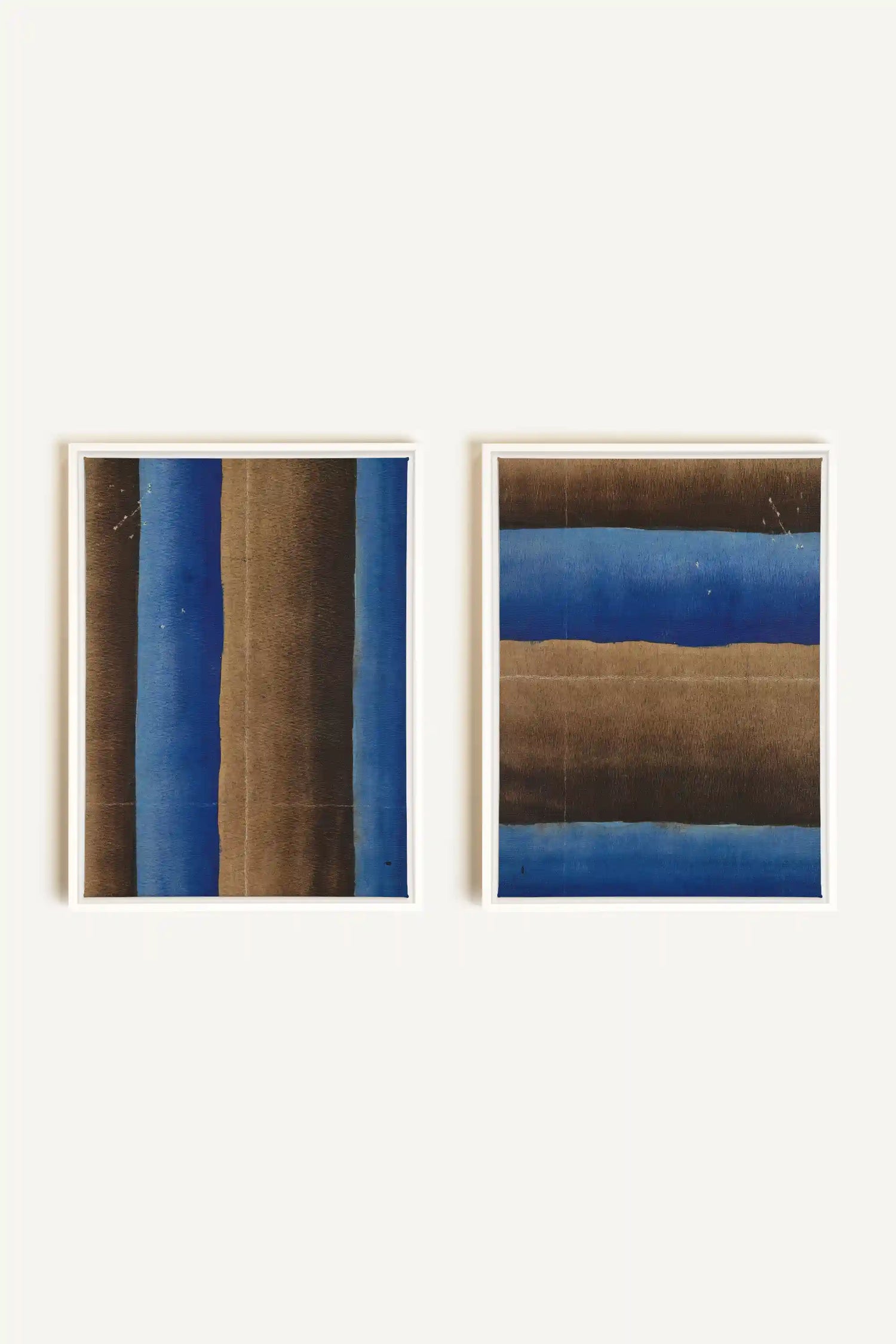 TERRE ET MARÉE, 2 Oeuvres sur toile étirée, encadré Blanc