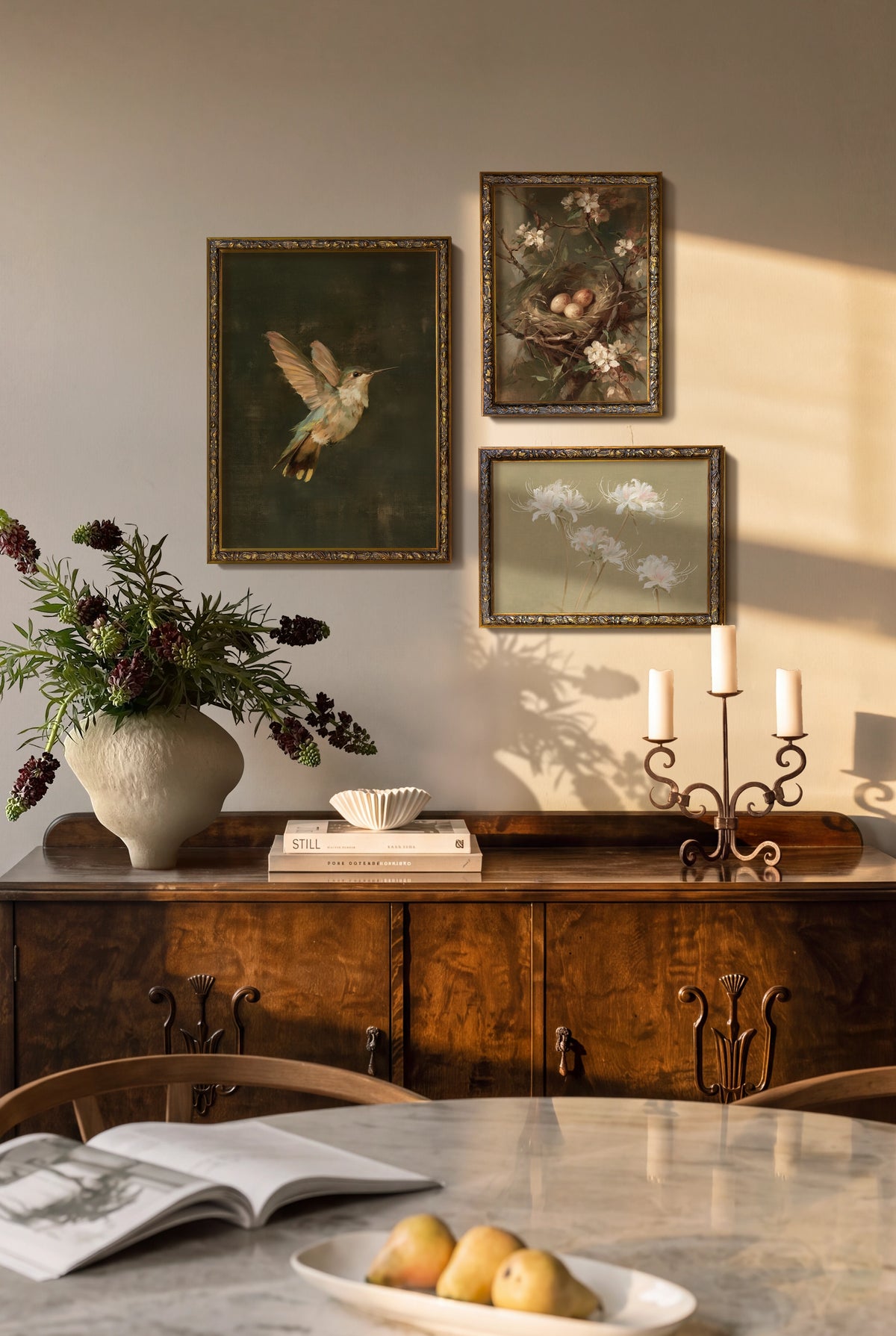 Dernier Envol, ensemble de 3 œuvres sur toile rigide, encadré bronze