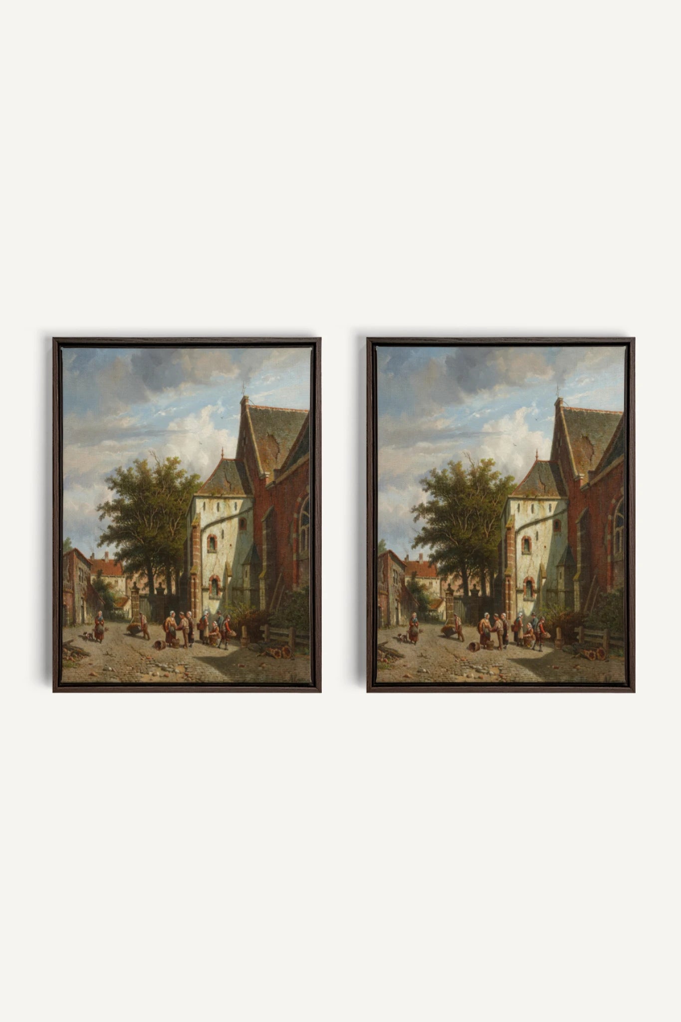 DUO LE VIEUX QUARTIER, 2 Oeuvres sur toile étirée, encadré Brun Noyer