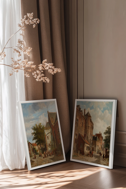 DUO LE VIEUX QUARTIER, 2 Works on stretched canvas, framed White