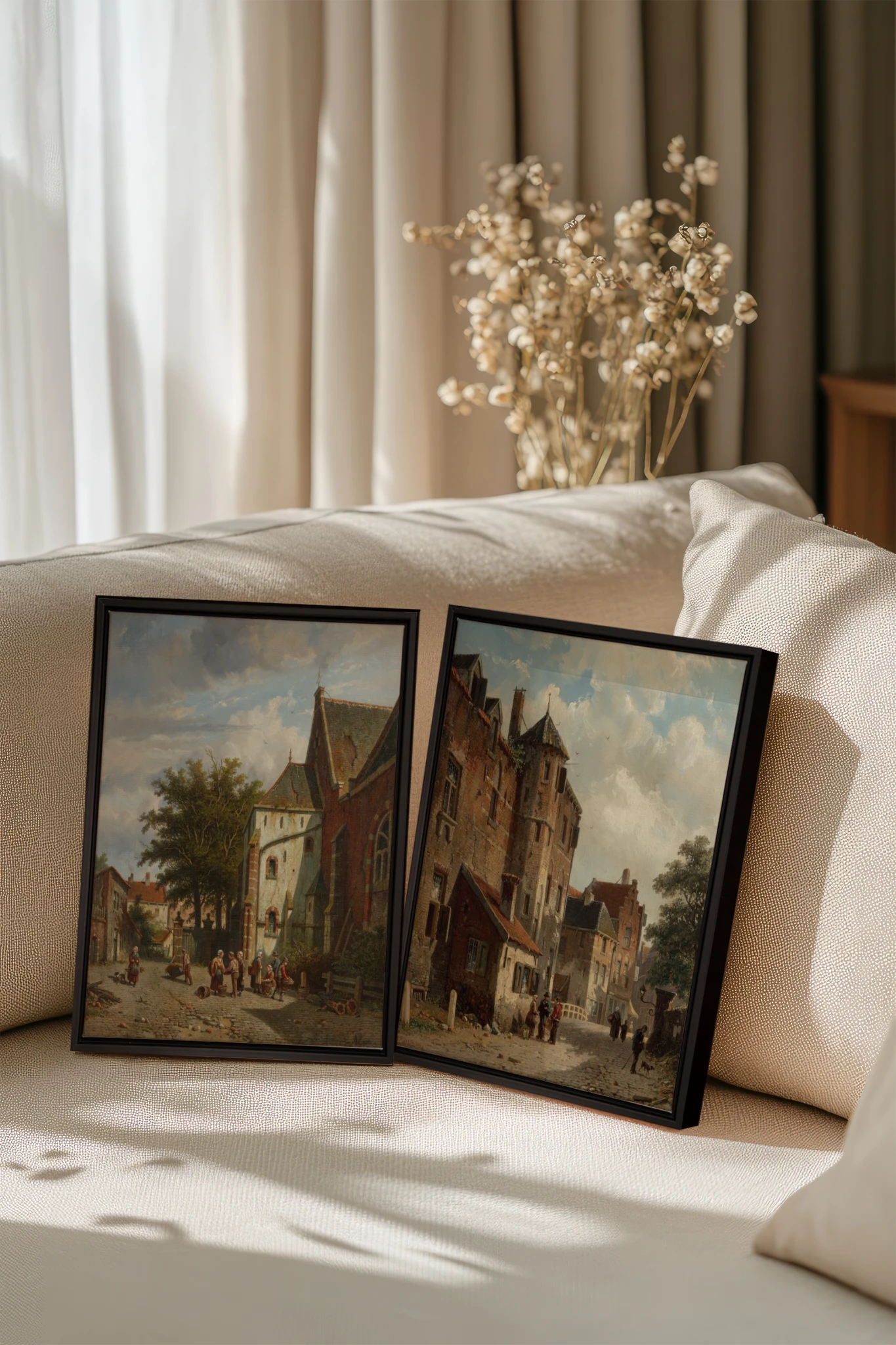 DUO LE VIEUX QUARTIER, 2 Works on stretched canvas, framed Black