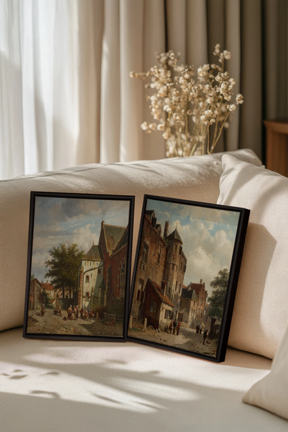 DUO LE VIEUX QUARTIER, 2 Works on stretched canvas, framed Black