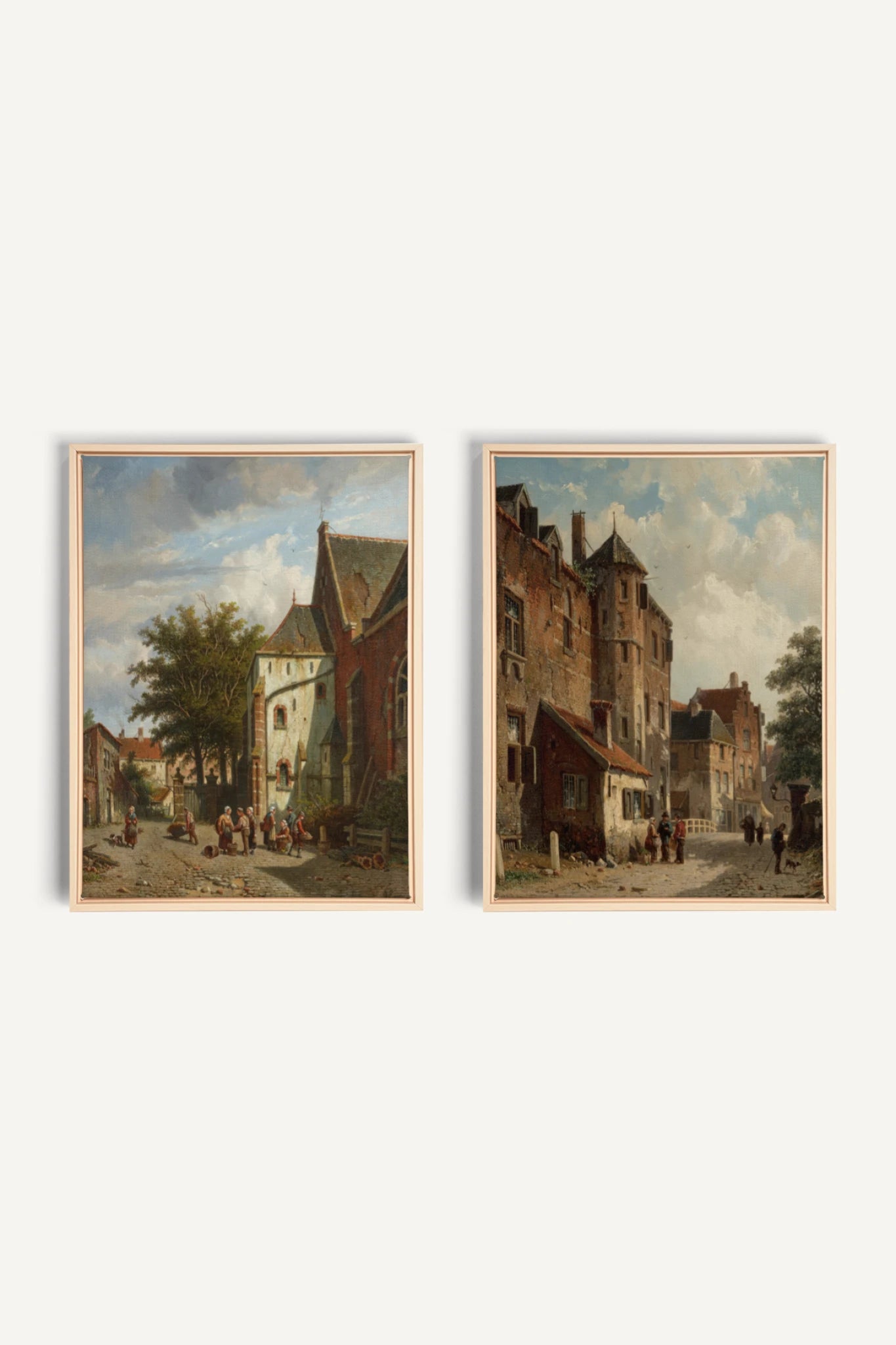 DUO LE VIEUX QUARTIER, 2 Oeuvres sur toile étirée, encadré Naturel Clair