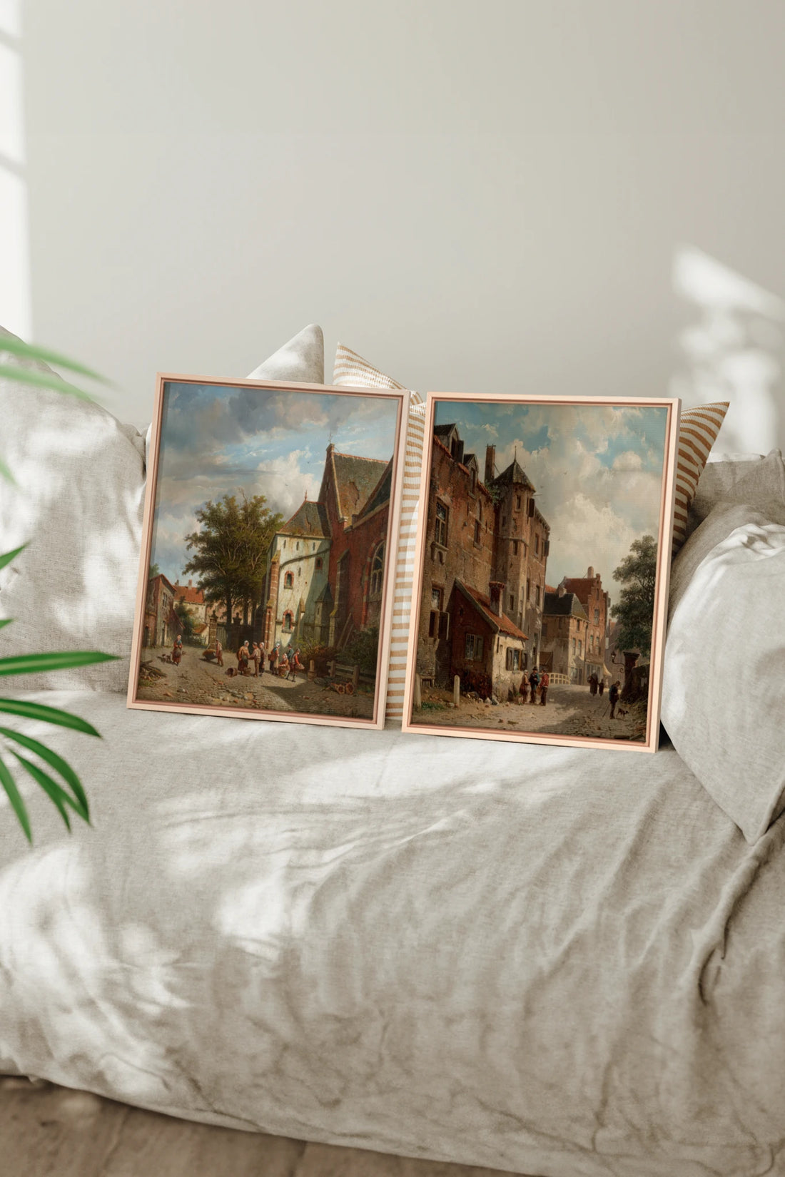 DREAM OF HOUSES DUO, 2 Works on stretched canvas, framed Naturel Clair