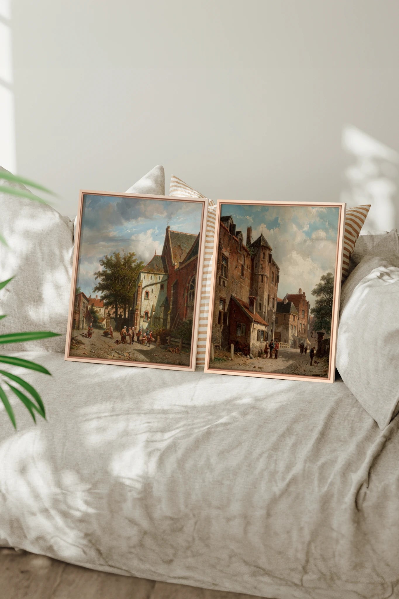 DREAM OF HOUSES DUO, 2 Works on stretched canvas, framed Naturel Clair