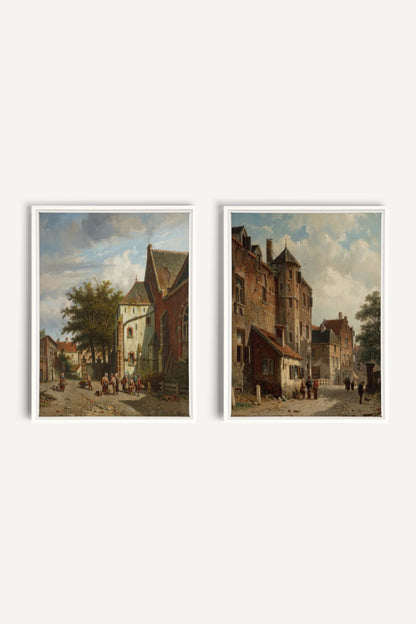 DUO LE VIEUX QUARTIER, 2 Works on stretched canvas, framed White