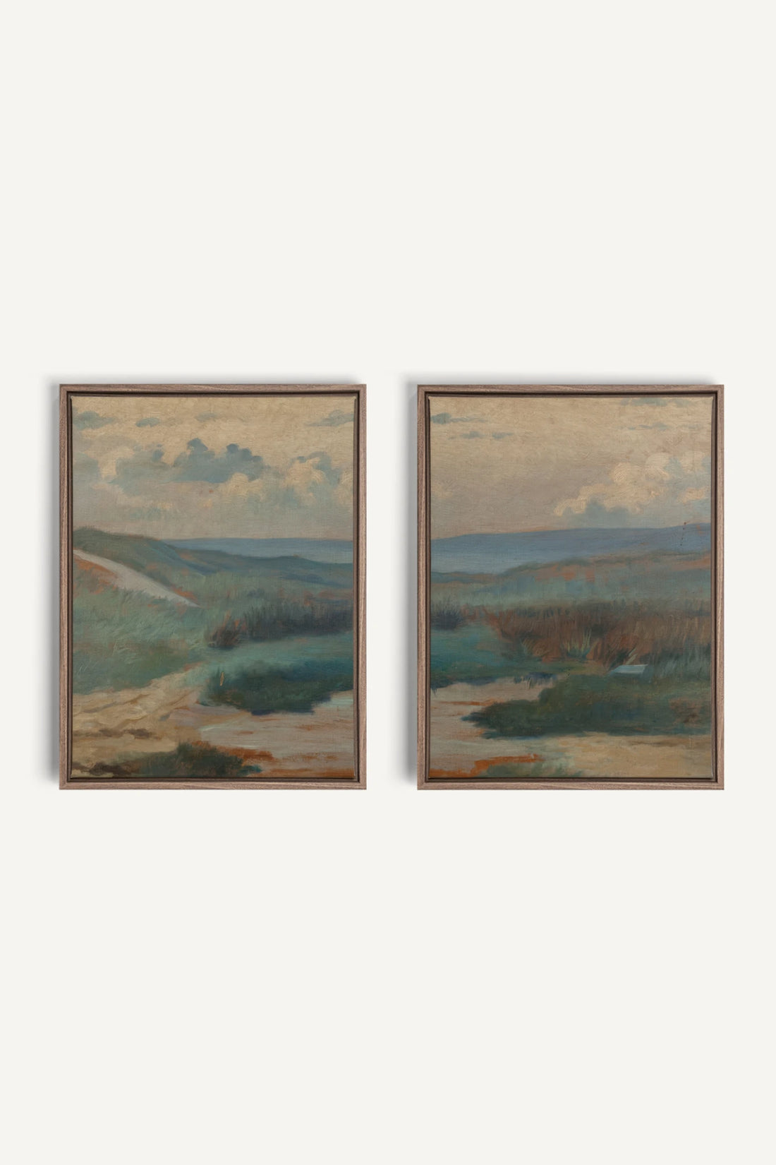 DUO RIVES DE SABLE, 2 Works on stretched canvas, framed Oak Brown