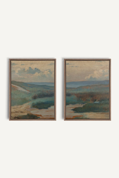DUO RIVES DE SABLE, 2 Oeuvres sur toile étirée, encadré Brun Chêne