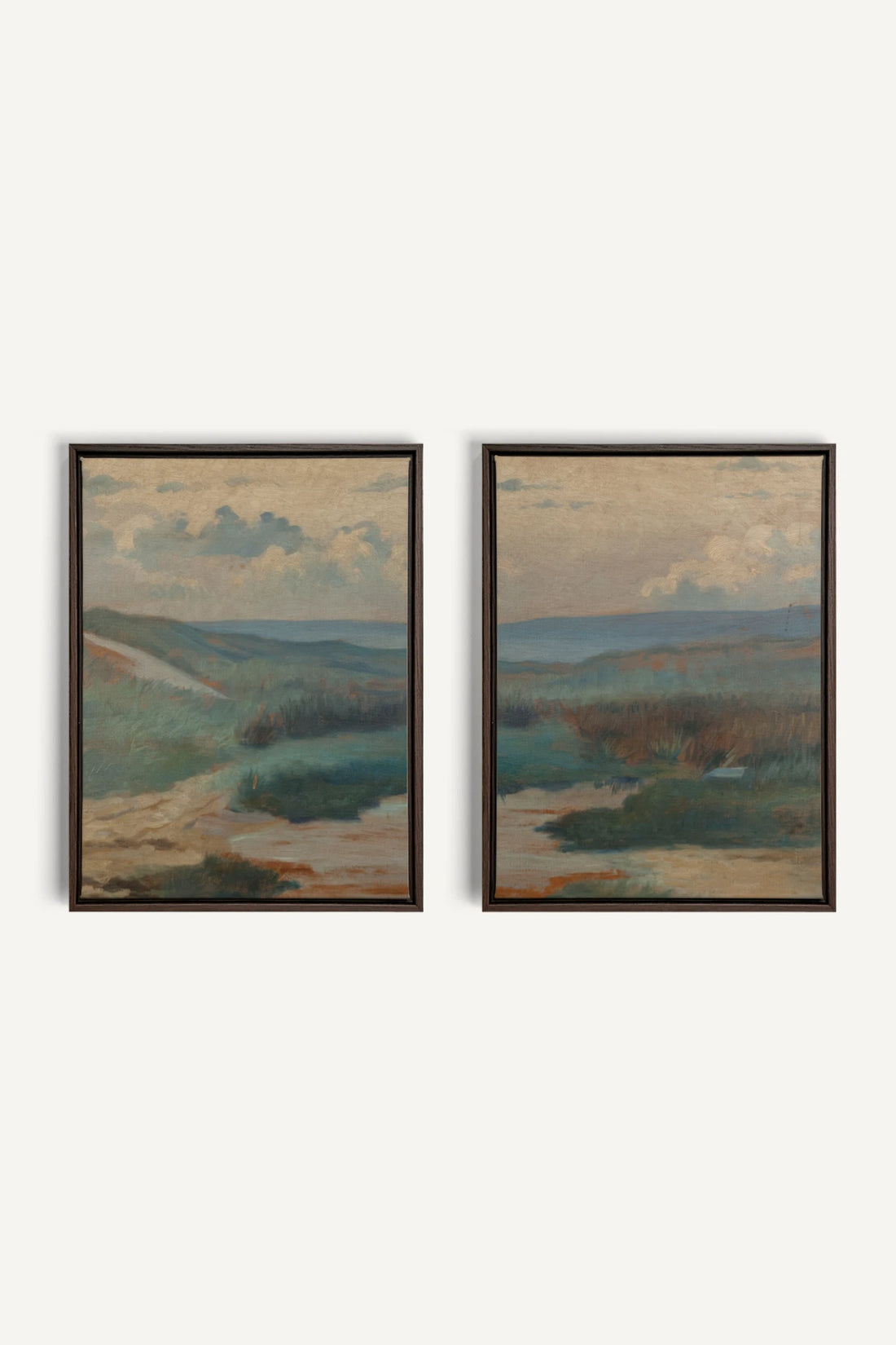 DUO RIVES DE SABLE, 2 Oeuvres sur toile étirée, encadré Brun Noyer