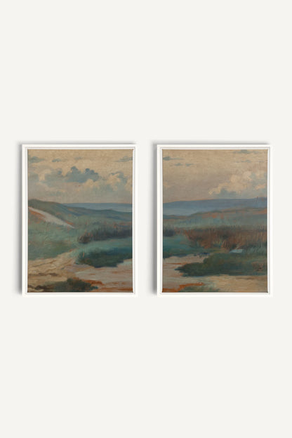 DUO RIVES DE SABLE, 2 Oeuvres sur toile étirée, encadré Blanc