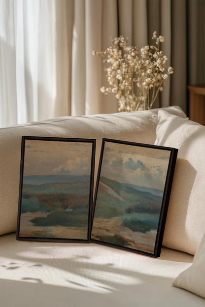 DUO RIVES DE SABLE, 2 Oeuvres sur toile étirée, encadré Noir
