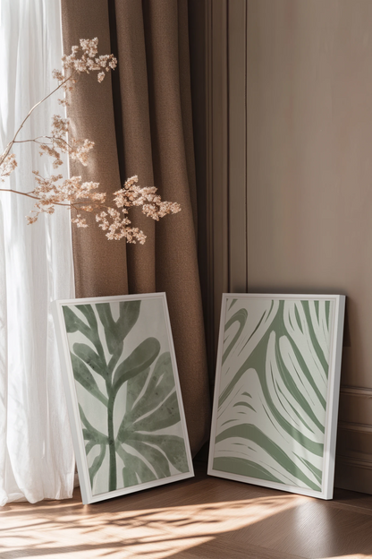 DUO SAUGE DOUCE, 2 Oeuvres sur toile étirée, encadré Blanc