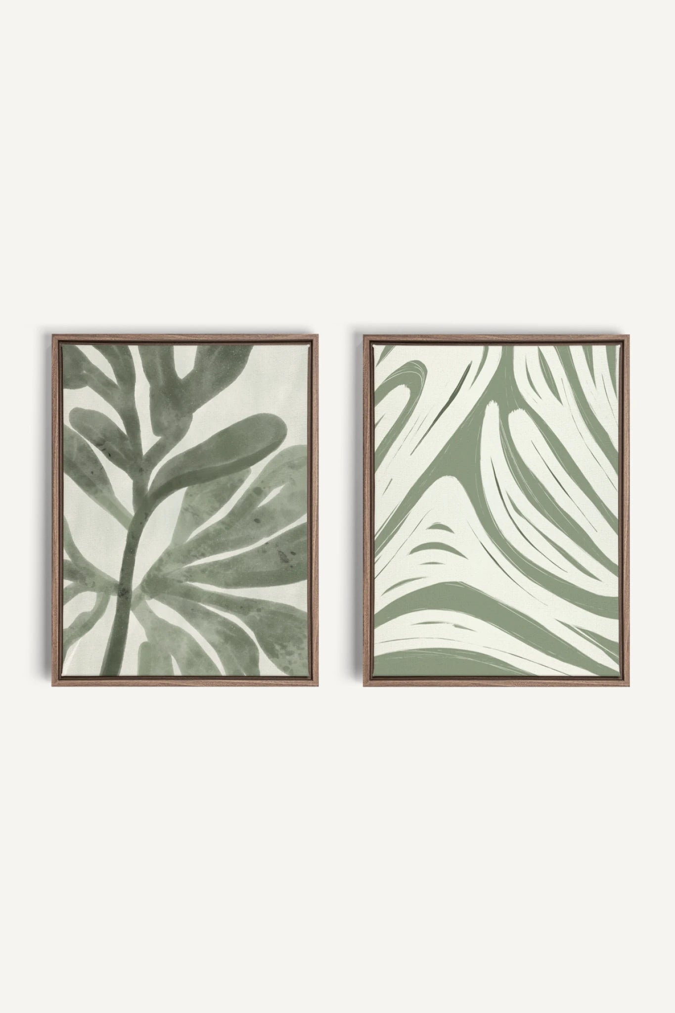 DUO SAUGE DOUCE, 2 Oeuvres sur toile étirée, encadré Brun Chêne