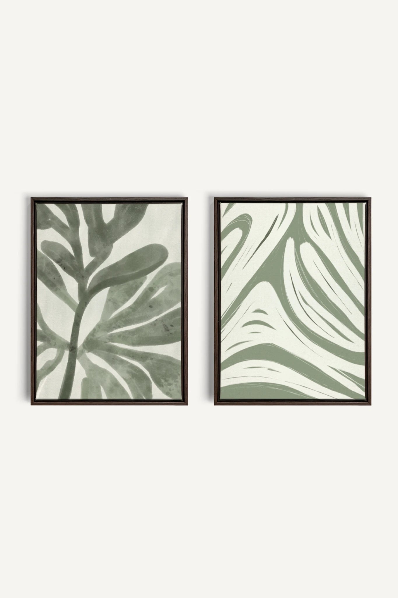 DUO SAUGE DOUCE, 2 Oeuvres sur toile étirée, encadré Brun Noyer