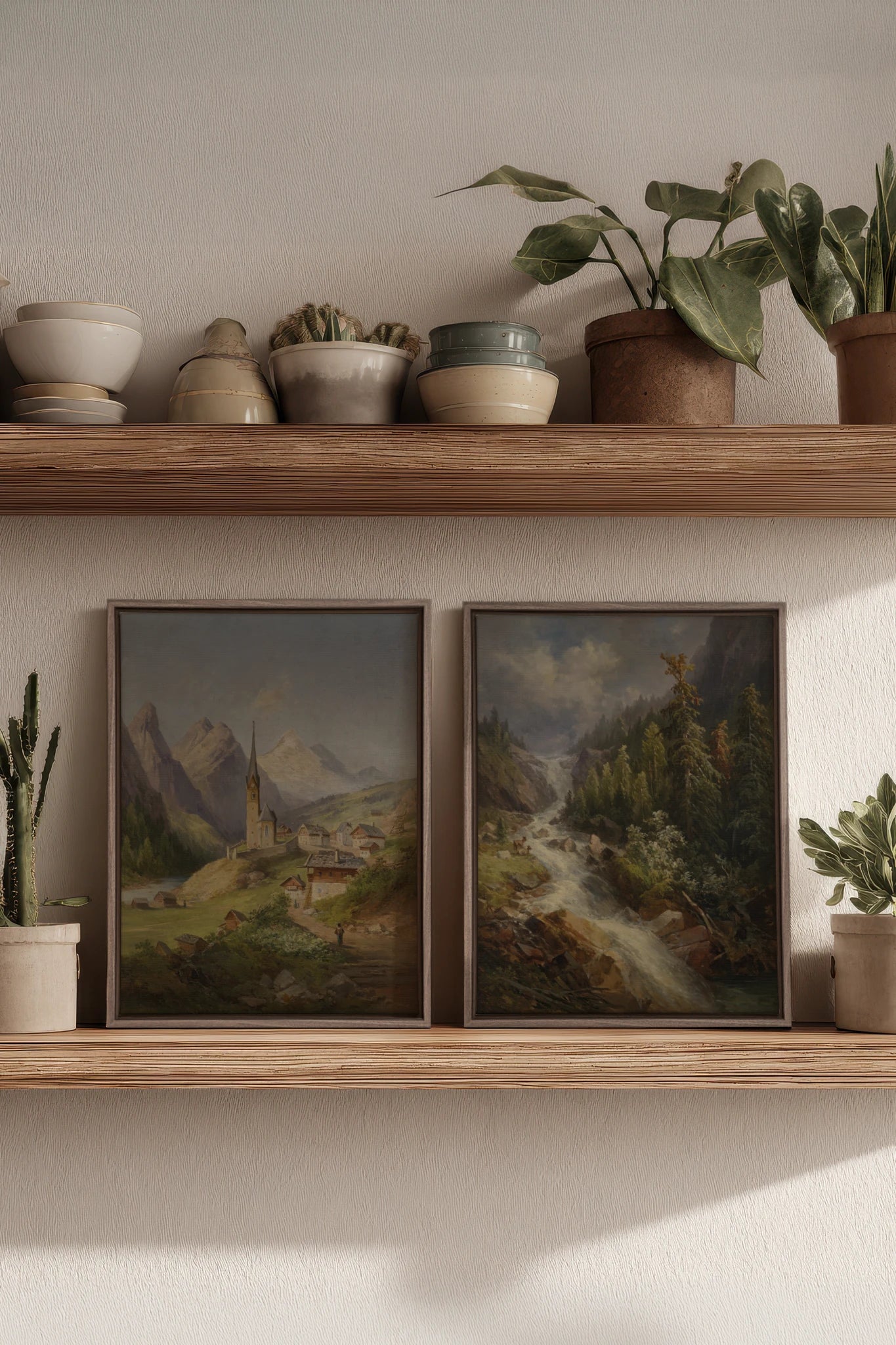 TIMELESS GARDEN DUO, 2 Works on stretched canvas, framed Oak Brown
