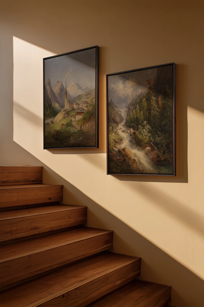 TIMELESS GARDEN DUO, 2 Works on stretched canvas, framed Walnut Brown