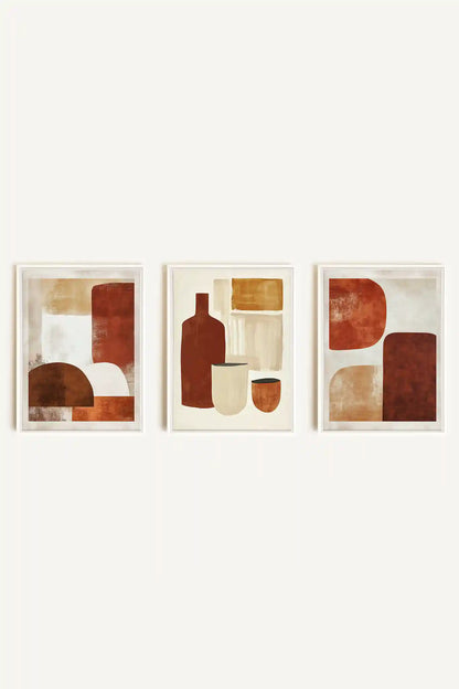 EARTHLY CRAFT TRIO, 3 Works on stretched canvas, framed in white