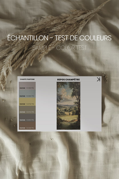 REPOS CHAMPÊTRE, Oeuvre sur toile étirée, encadré Blanc