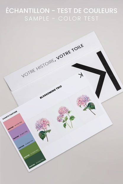 OLEKA CANVAS - BLOSSOMING TRIO, 3 Oeuvres sur toile étirée, encadré Brun Noyer