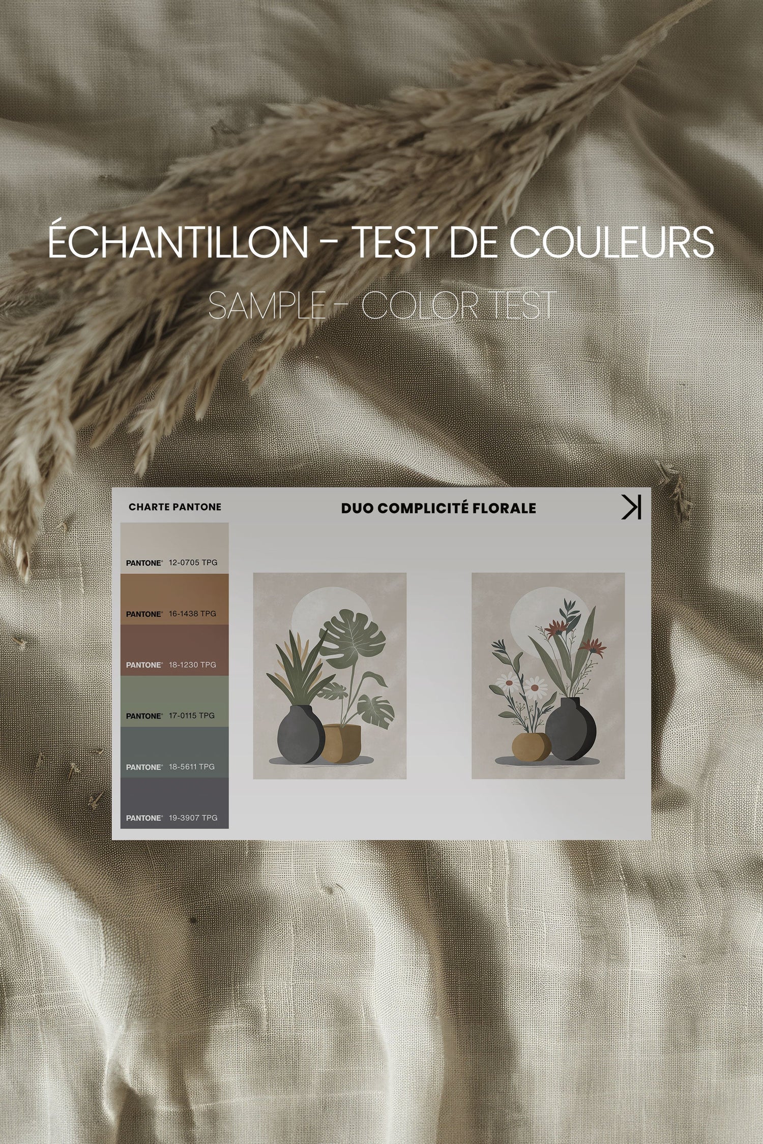 OLEKA CANVAS - DUO COMPLICITÉ FLORALE, 2 Oeuvres sur toile étirée, encadré Blanc