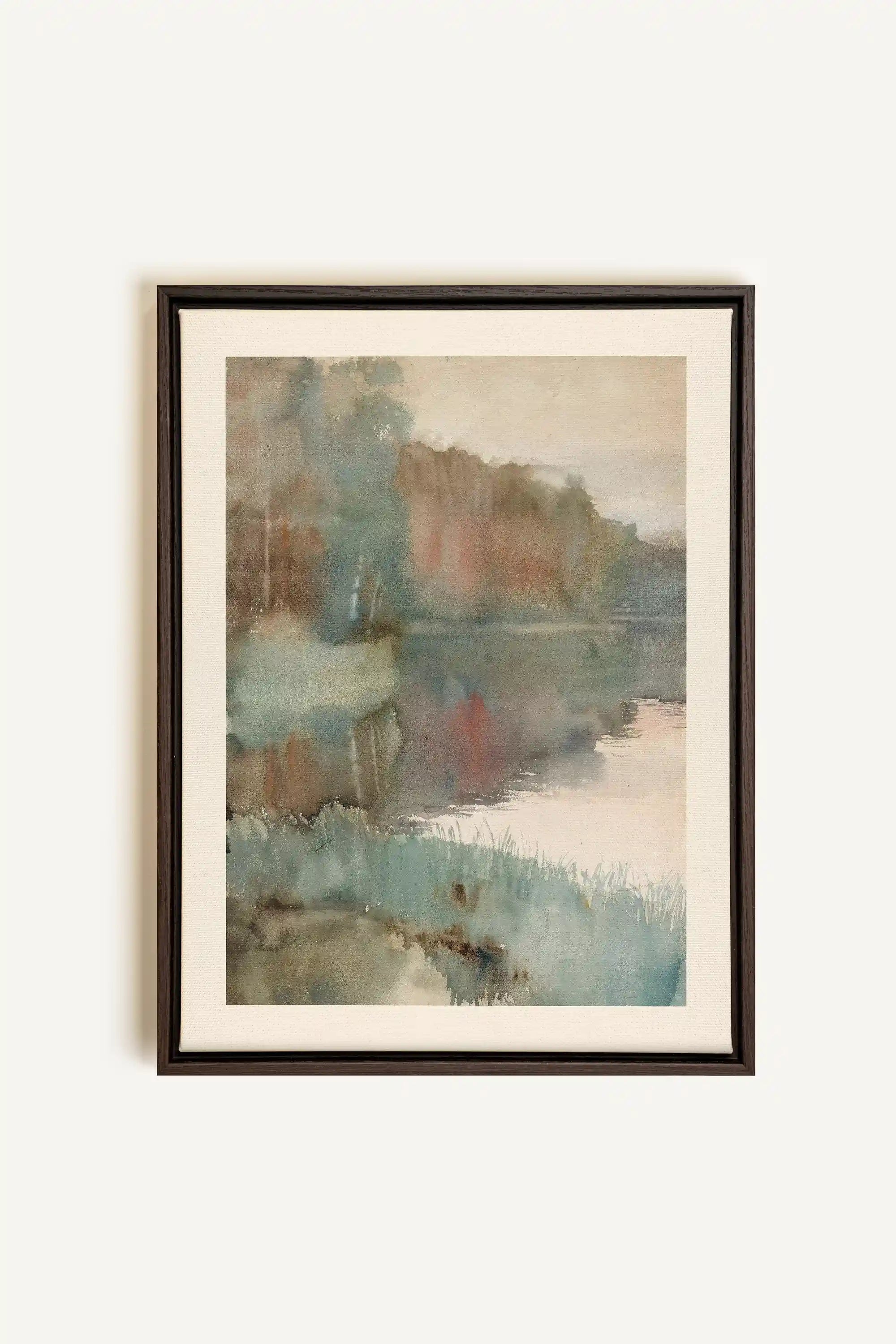 ÉCHO DU LAC, Artwork on stretched canvas, framed in Walnut Brown